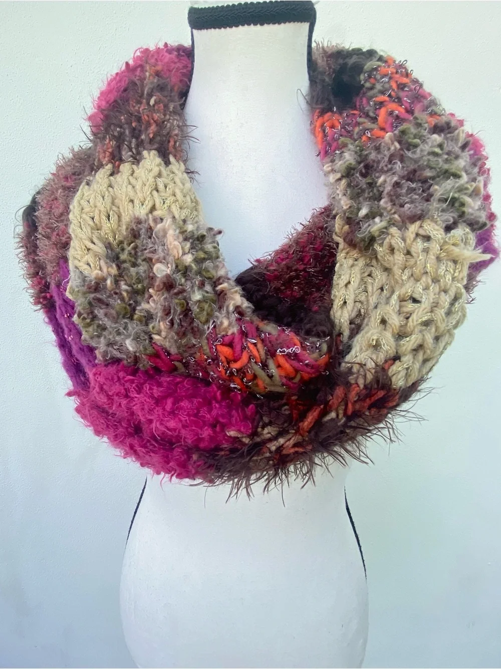 Y2K Fairy Fuchsia Multicolor Patchwork Knit Sequin Metallic Fuzzy Long Infinity